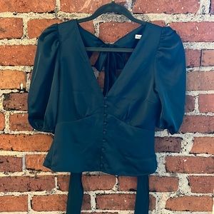 Abercrombie & Fitch dark green blouse with tie back. New with tags